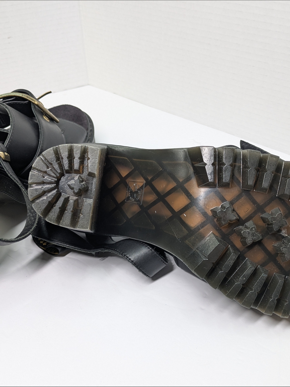 Black Chunky Heel Platform Sandals with Buckle - Picture 10 of 11